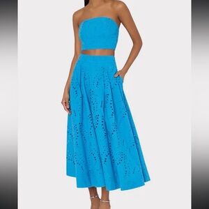 Butterfly Eyelet Strapless Crop Sleeveless Top In blue